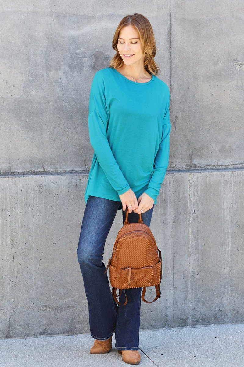 Basic Bae Full Size Round Neck Dropped Shoulder T-Shirt - Top