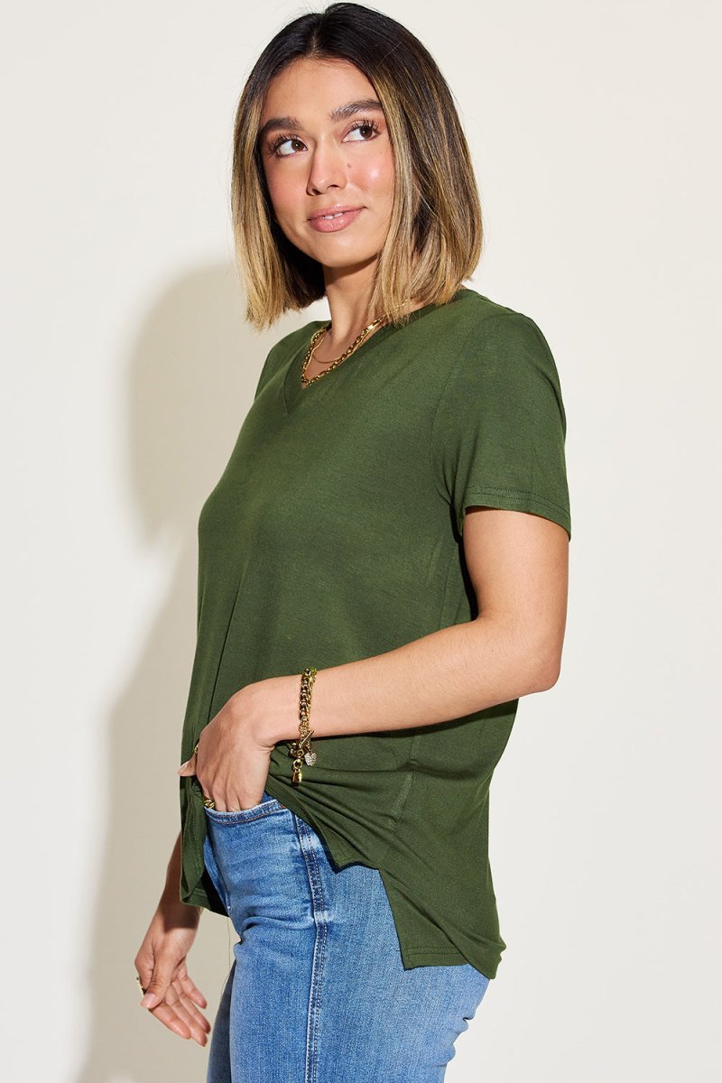 Basic Bae Full Size V - Neck High - Low T-Shirt - Top