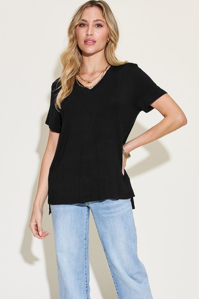 Basic Bae Full Size V - Neck High - Low T-Shirt - Top