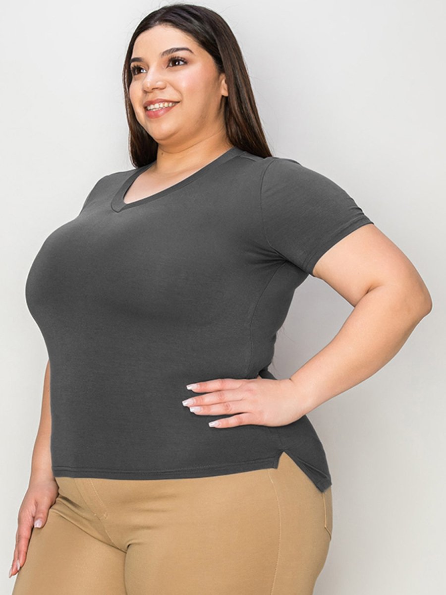 Basic Bae Full Size V - Neck High - Low T-Shirt - Top