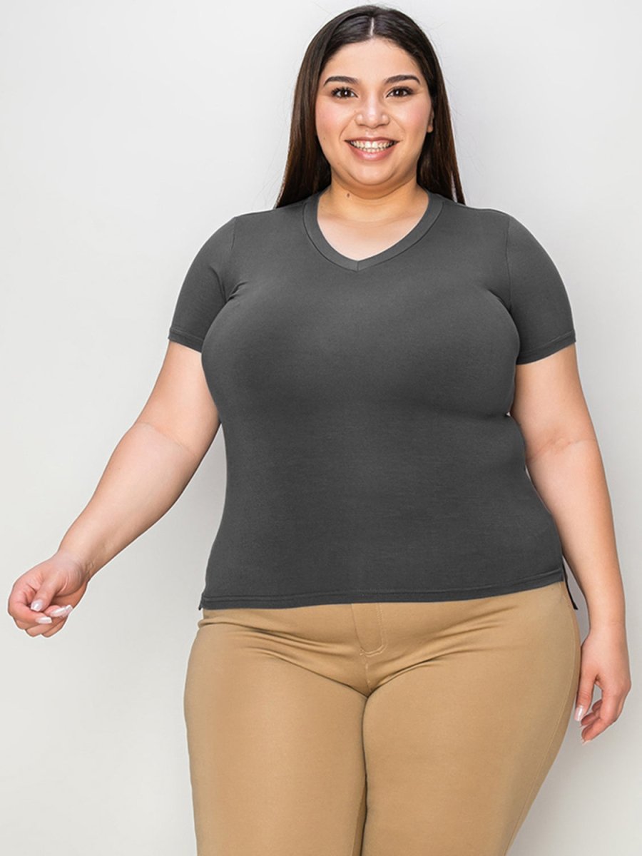 Basic Bae Full Size V - Neck High - Low T-Shirt - Top