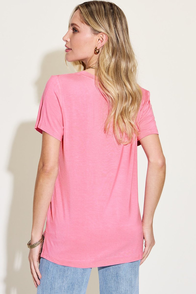 Basic Bae Full Size V - Neck High - Low T-Shirt - Top