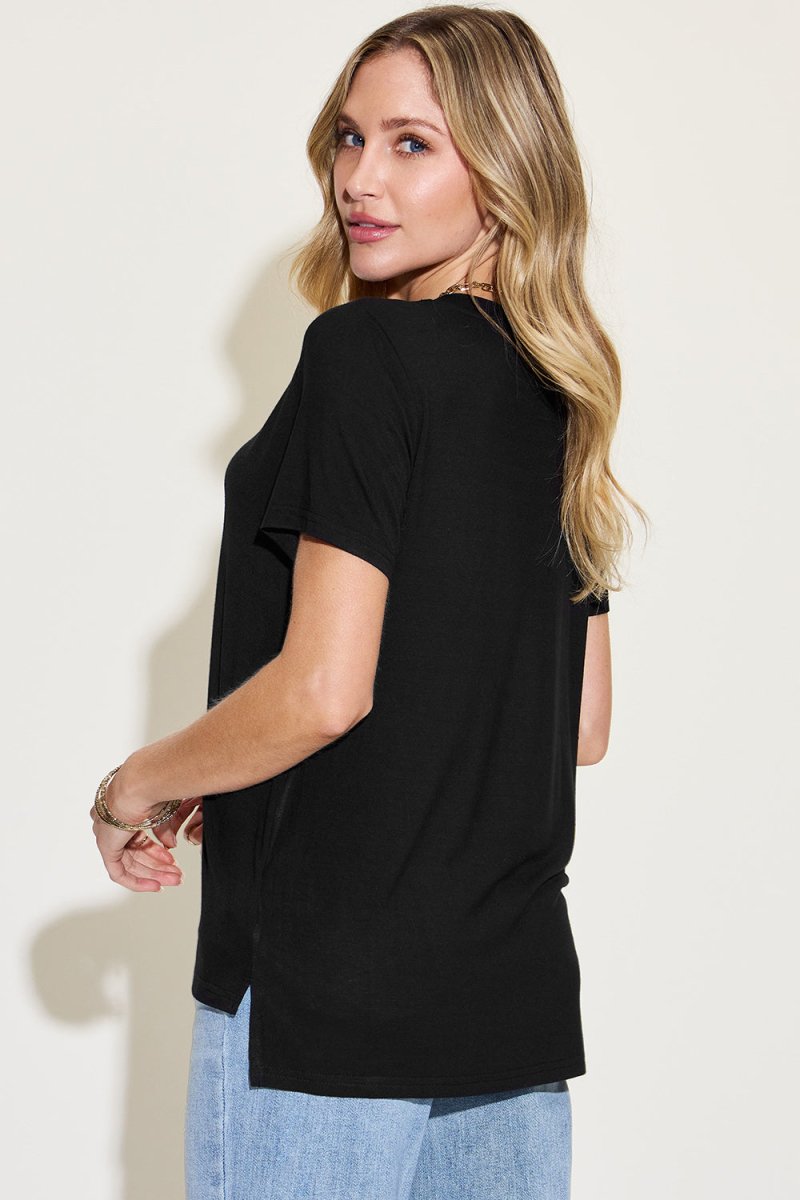 Basic Bae Full Size V - Neck High - Low T-Shirt - Top