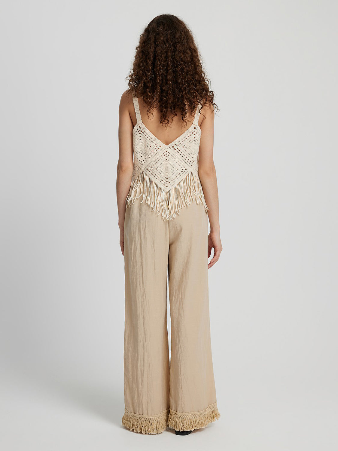 Honey Fringe Hem Wide Leg Long Pants