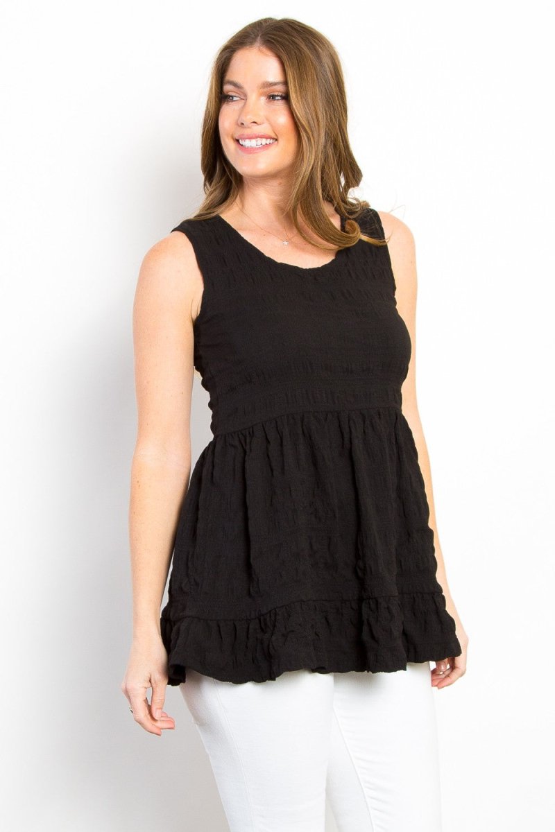 Be Stage Ruffled Sleeveless Babydoll Top - Top