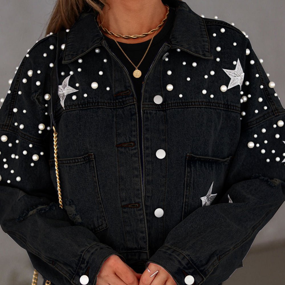 Bead Detail Denim Jacket - Outerwear
