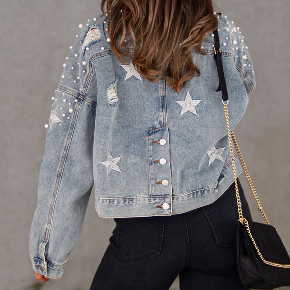 Bead Detail Denim Jacket - Outerwear