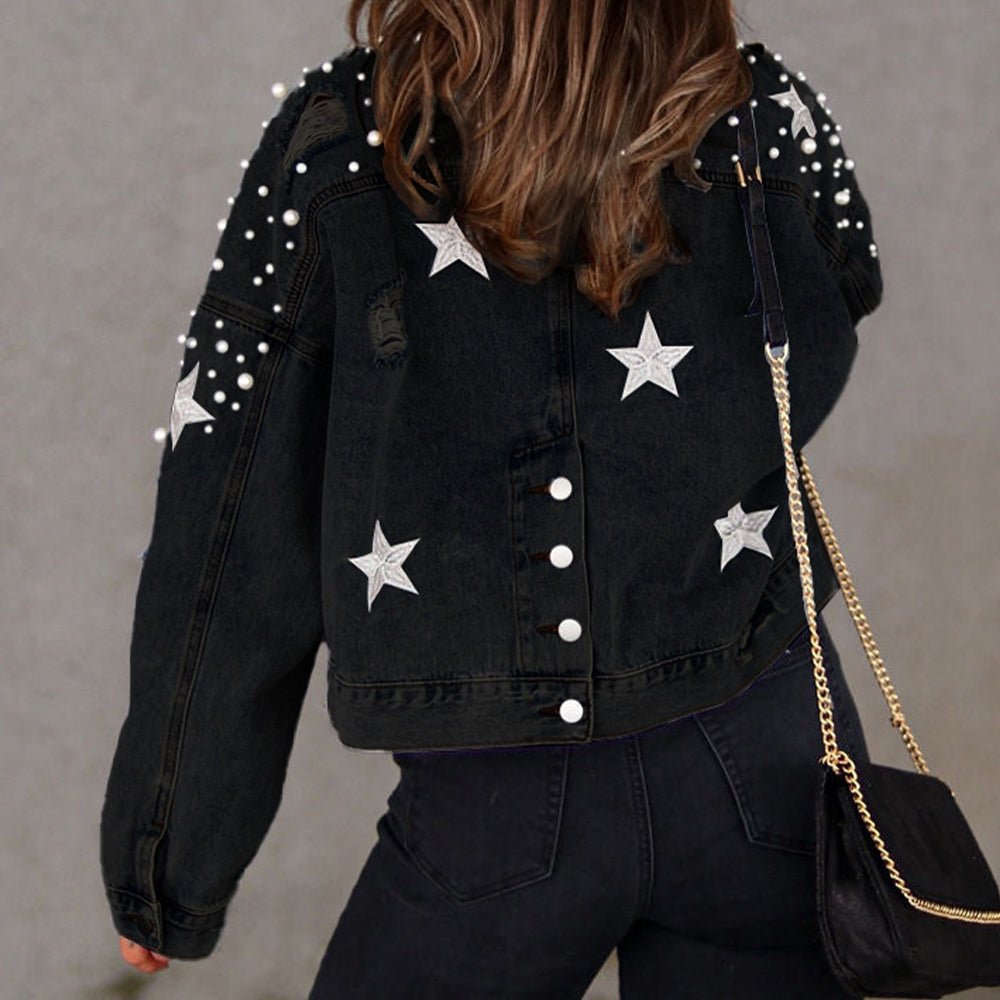 Bead Detail Denim Jacket - Outerwear