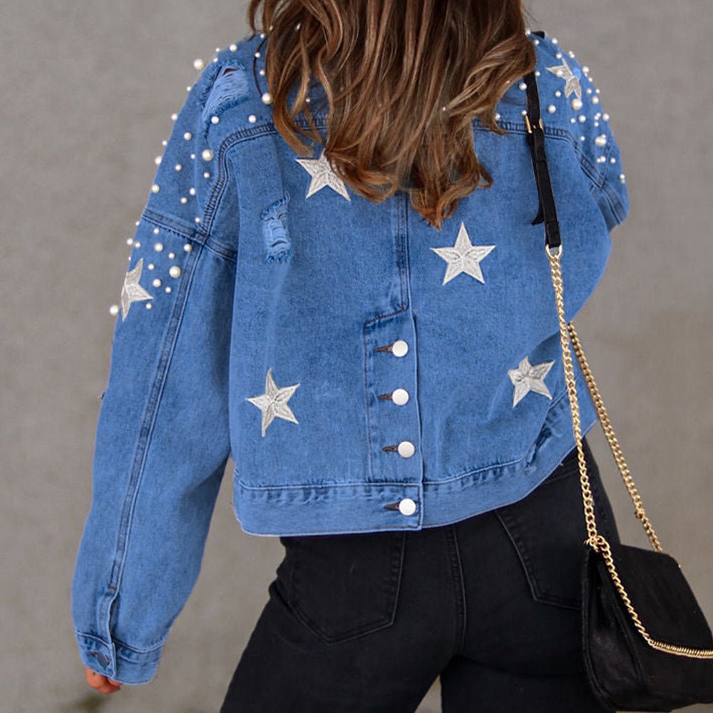 Bead Detail Denim Jacket - Outerwear