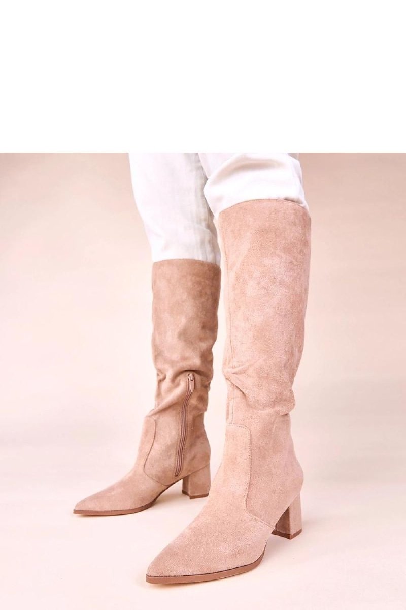 Beige Eco Suede Knee - High Boots - 