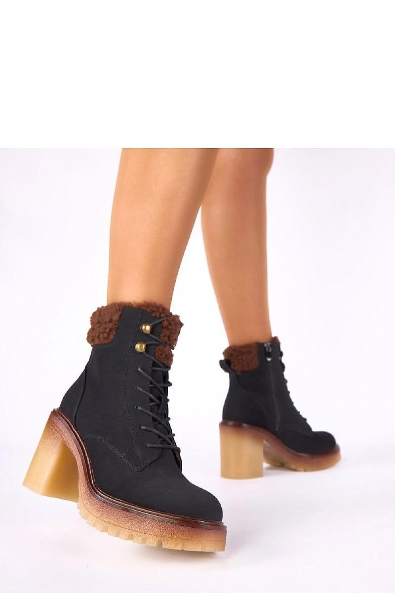 Beige Fur - Lined Heel Ankle Boots - 