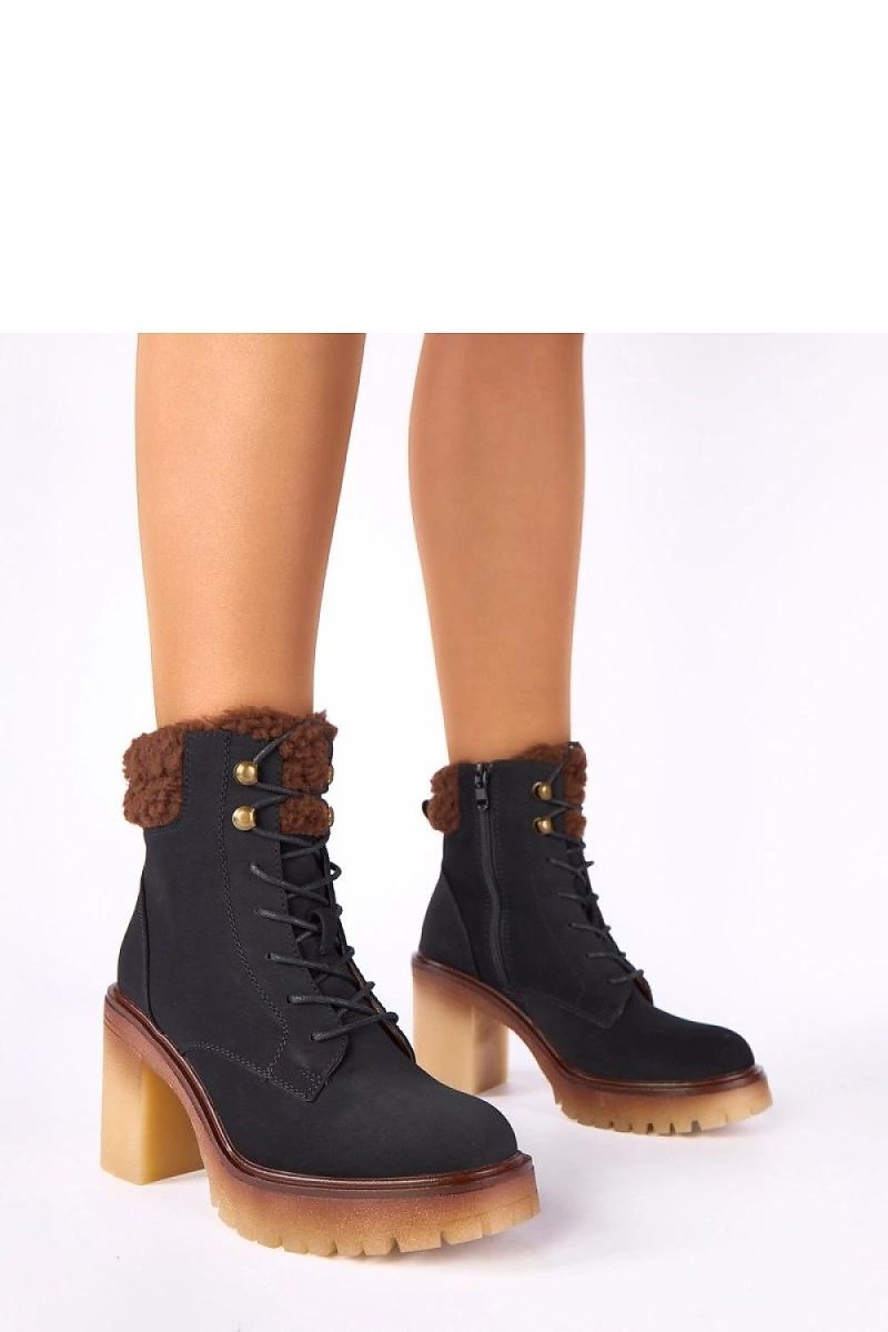 Beige Fur - Lined Heel Ankle Boots - 