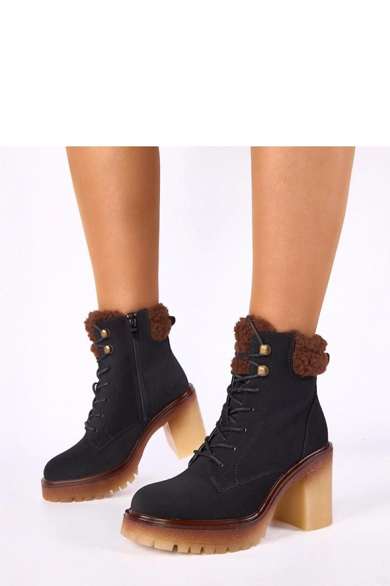 Beige Fur - Lined Heel Ankle Boots - 