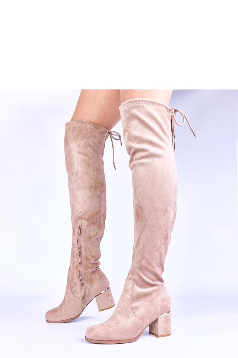 Beige Over - the - Knee Stiletto Boots - 