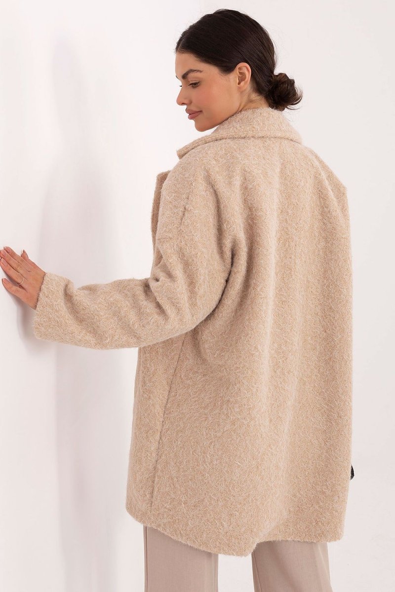Beige Polyester Knee - Length Coat - 