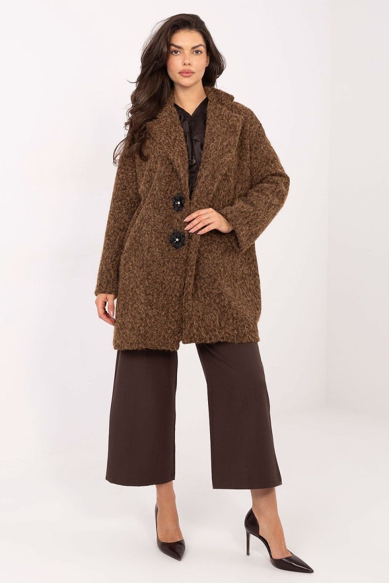 Beige Polyester Knee - Length Coat - 