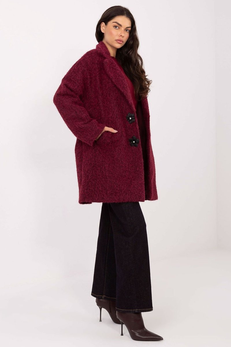 Beige Polyester Knee - Length Coat - 