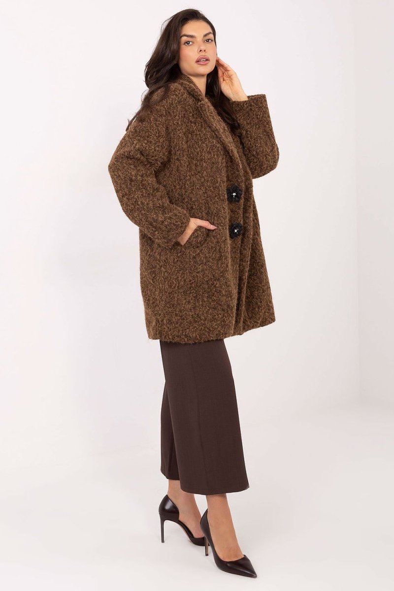 Beige Polyester Knee - Length Coat - 