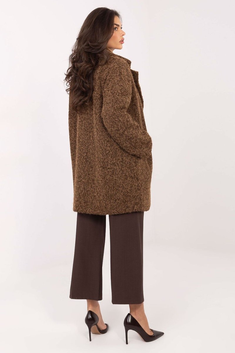 Beige Polyester Knee - Length Coat - 