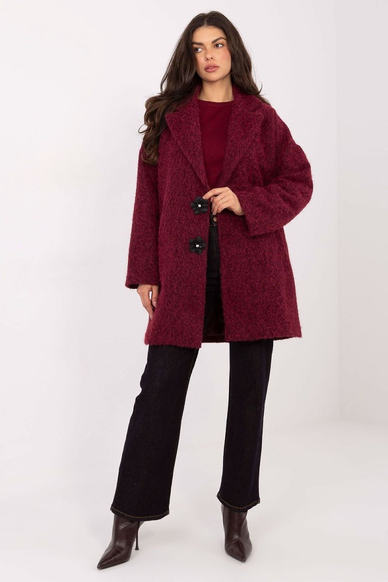 Beige Polyester Knee - Length Coat - 