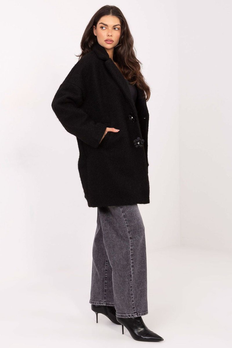 Beige Polyester Knee - Length Coat - 