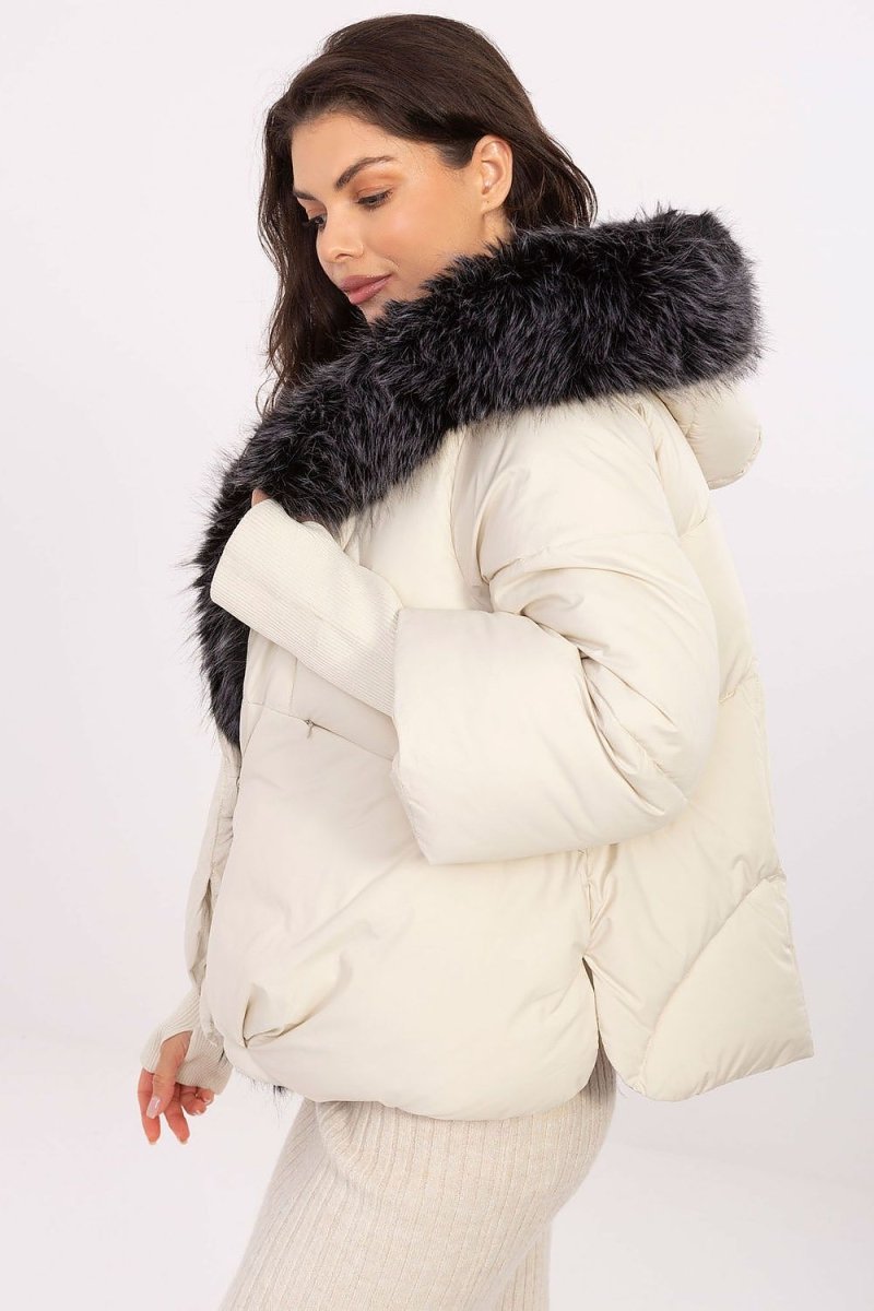 Beige Quilted Hooded Down Jacket - 