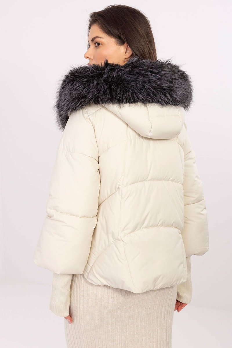 Beige Quilted Hooded Down Jacket - 