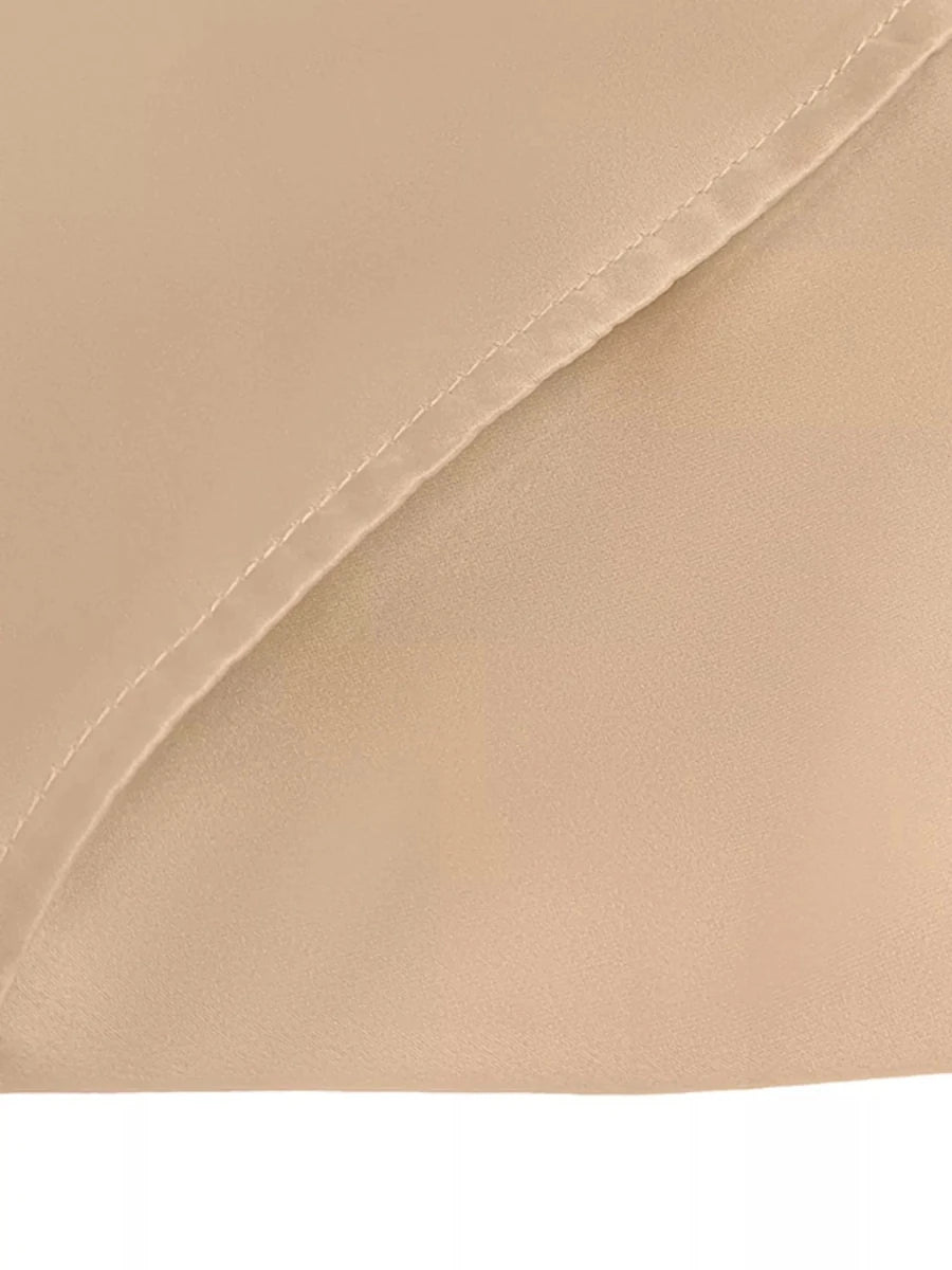 Beige Satin Wrap Midi Dress with Pockets - 