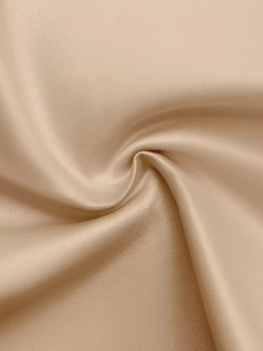 Beige Satin Wrap Midi Dress with Pockets - 