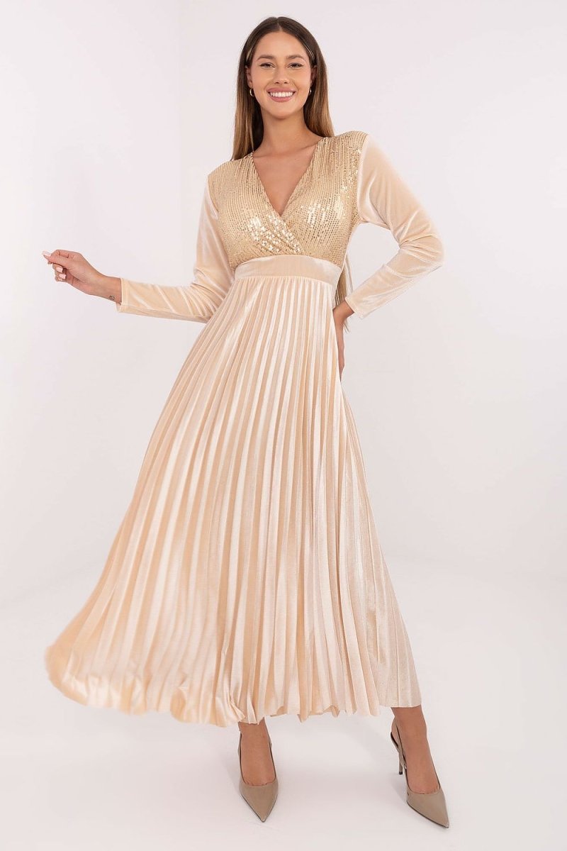 Beige Sequin Maxi Dress - 