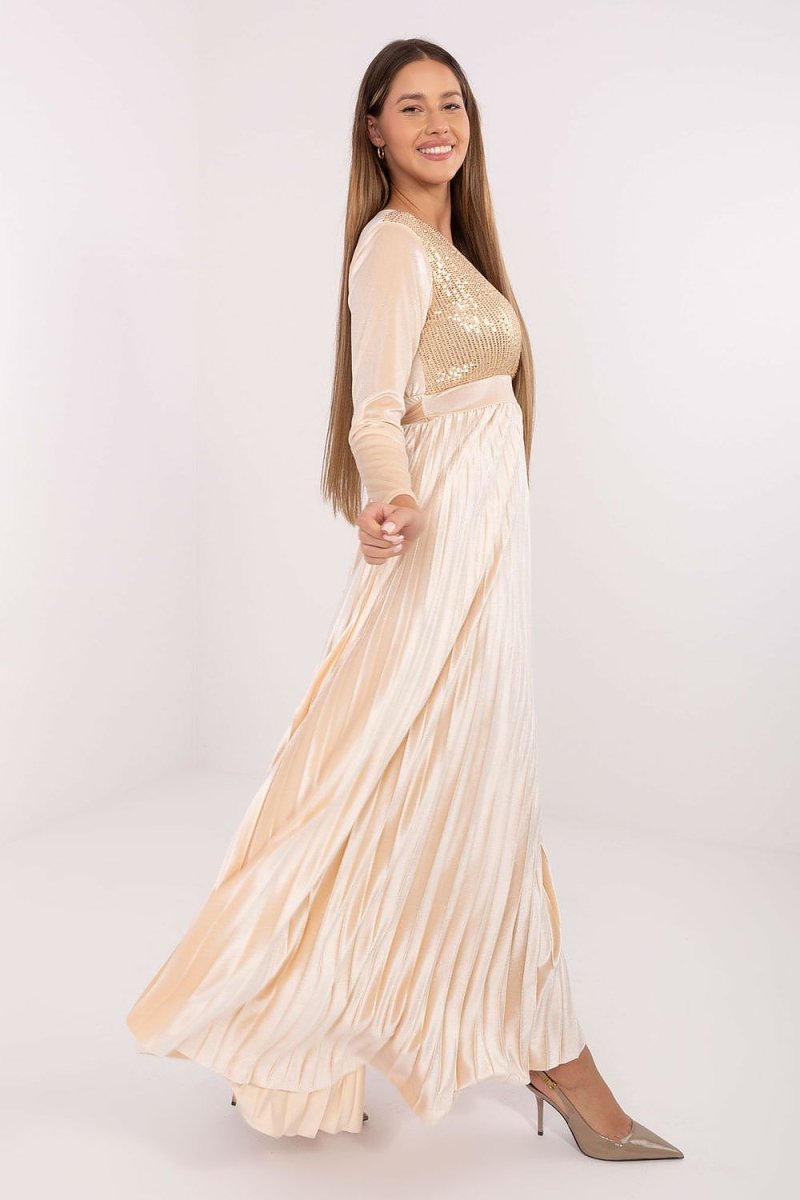 Beige Sequin Maxi Dress - 