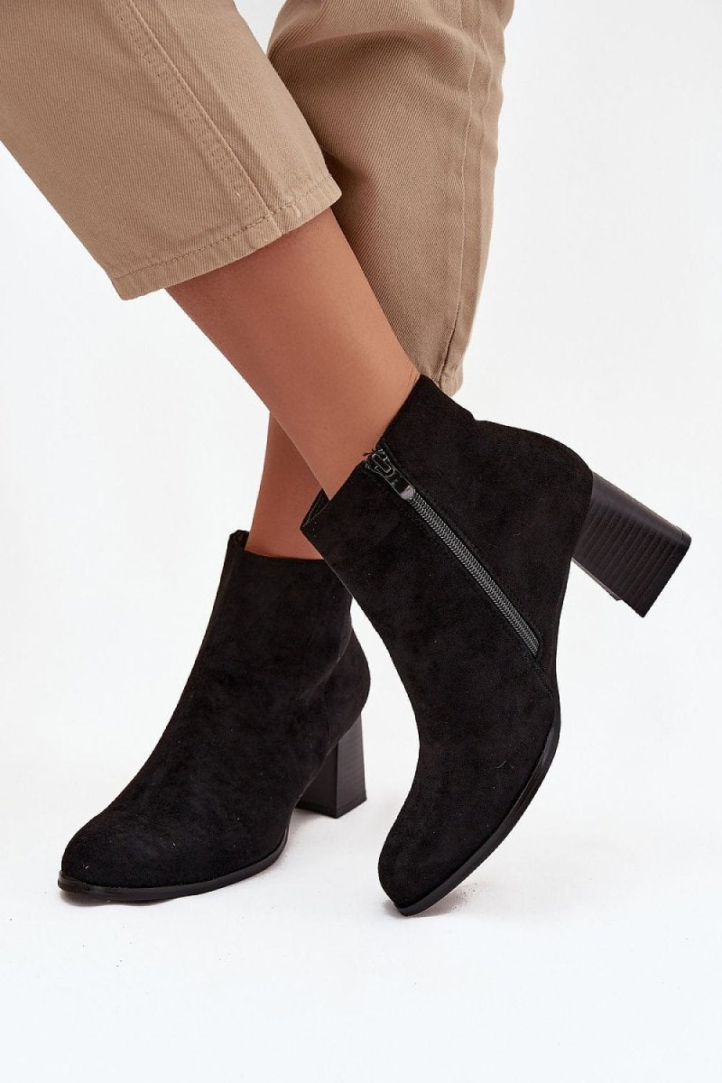 Beige Suede Block Heel Ankle Boots - 