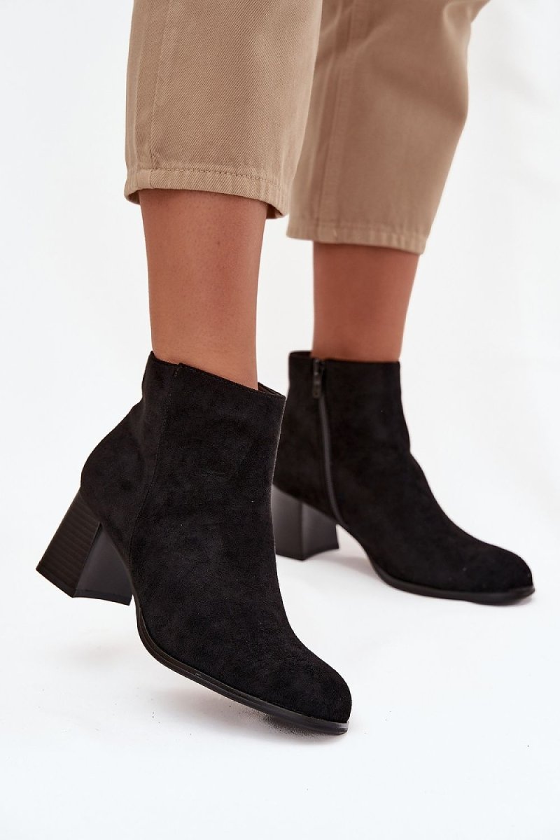 Beige Suede Block Heel Ankle Boots - 