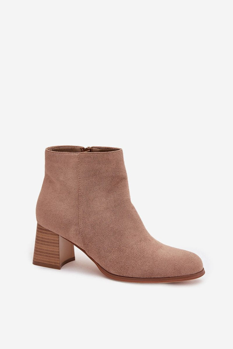 Beige Suede Block Heel Ankle Boots - 