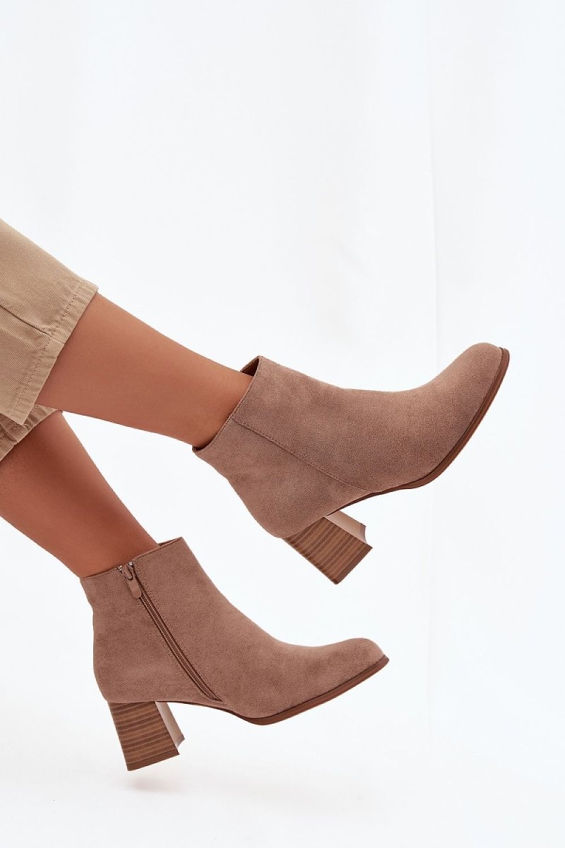 Beige Suede Block Heel Ankle Boots - 