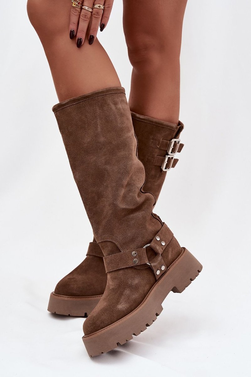 Beige Suede Thigh - High Boots - 