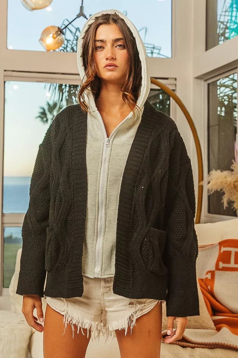 BiBi Knit Hoodie Rhombus Sweater Jacket - 