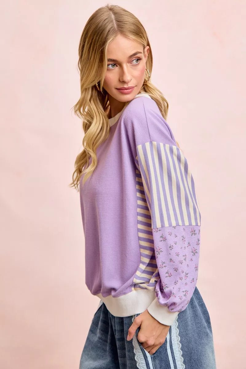 BiBi Mix and Match Sweatshirt with Floral Sleeve Striped - 