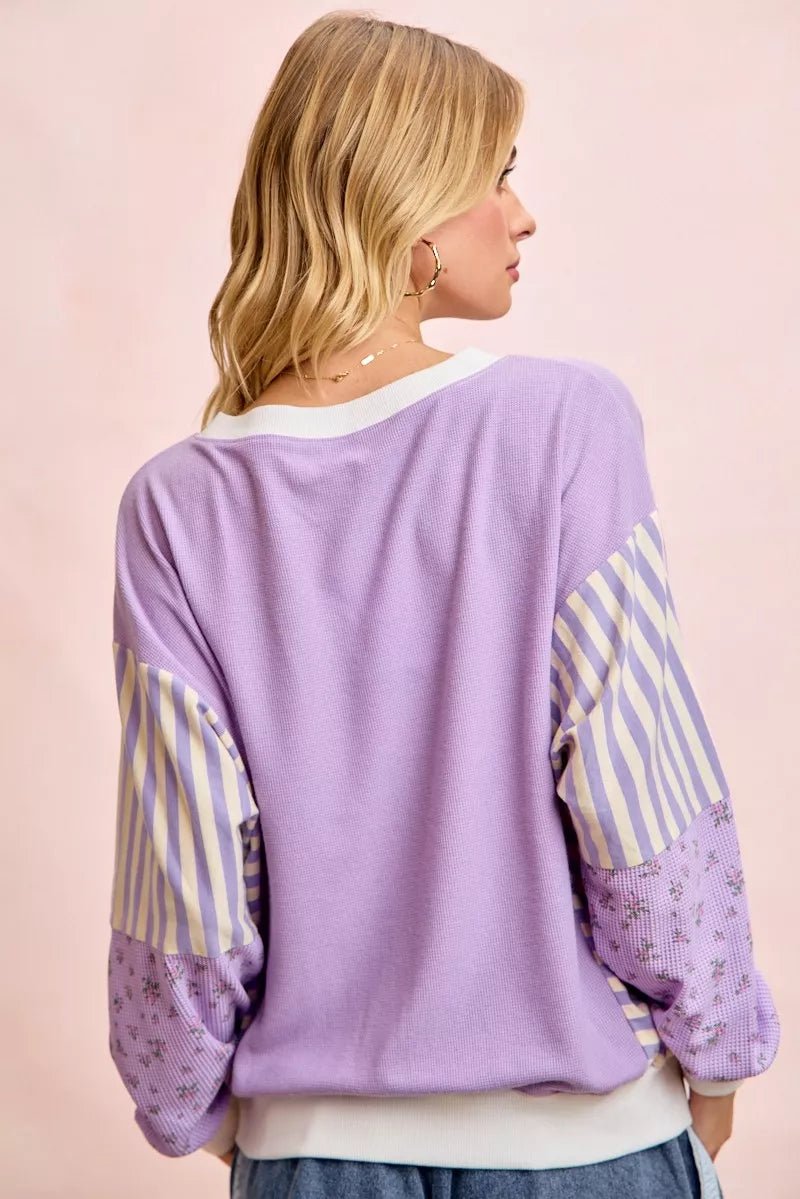 BiBi Mix and Match Sweatshirt with Floral Sleeve Striped - 