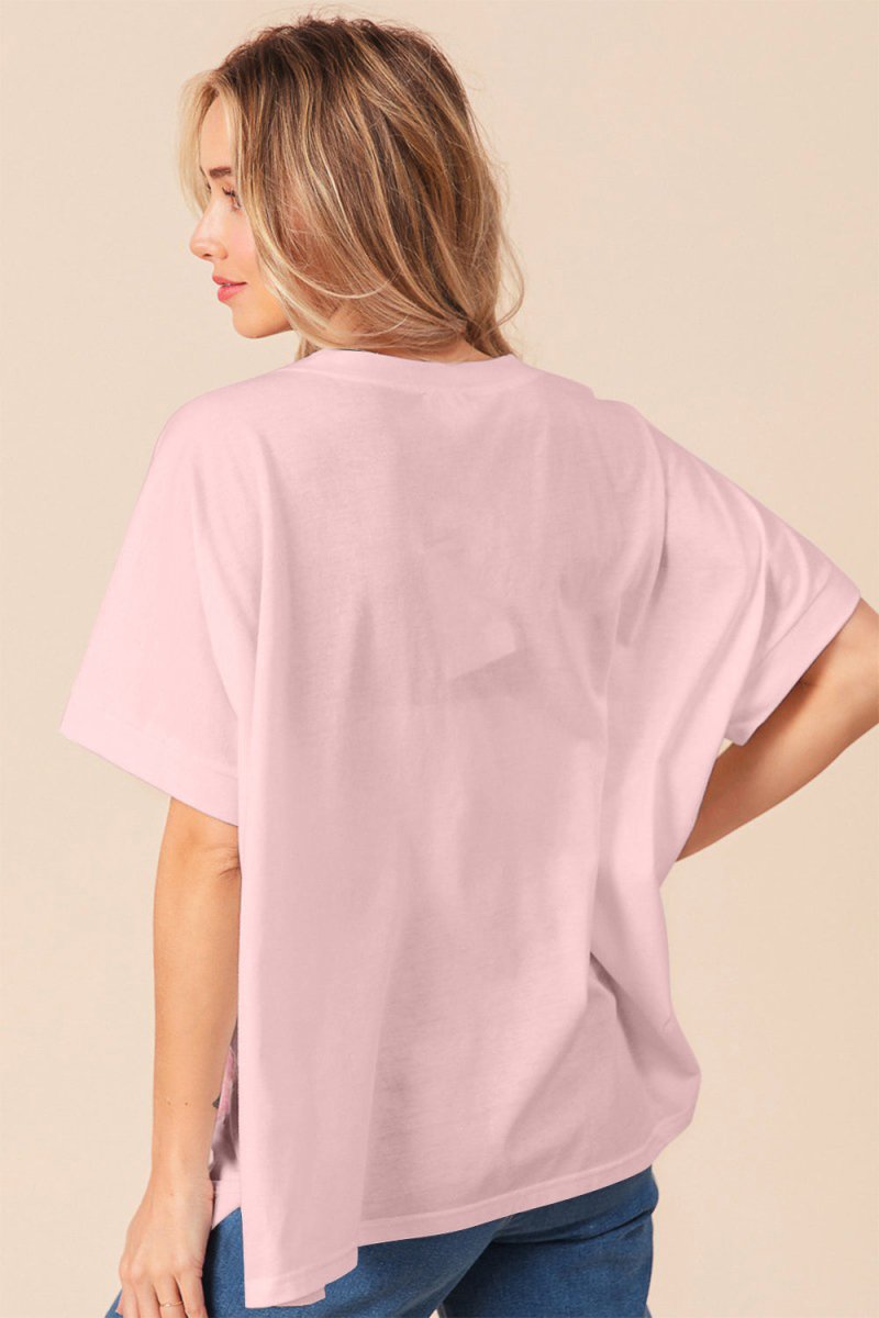 BiBi Sequin Bow Patch Short Sleeve T-Shirt - Top