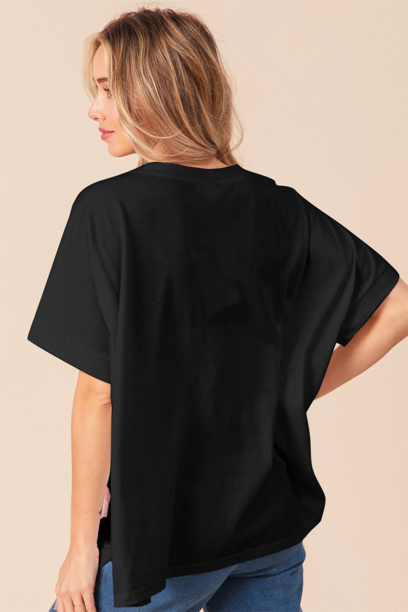 BiBi Sequin Bow Patch Short Sleeve T-Shirt - Top