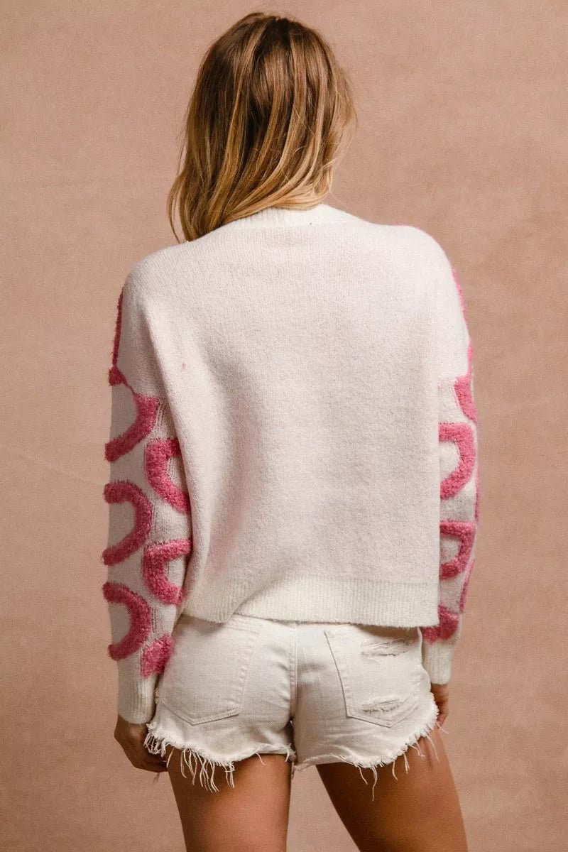 BiBi Textured Heart Buttoned V Neck Cardigan - 