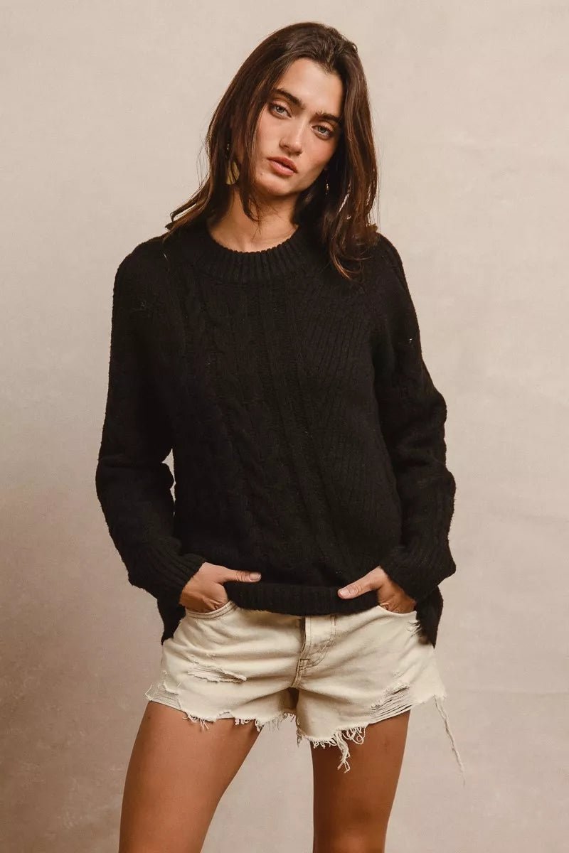 BiBi Twist Knitted Open Shoulder Sweater - 