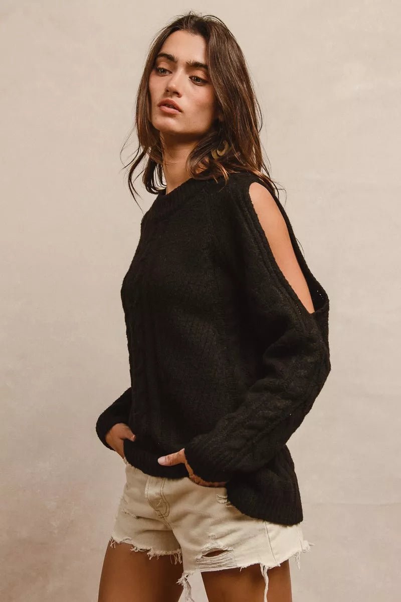 BiBi Twist Knitted Open Shoulder Sweater - 