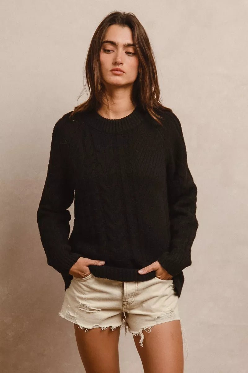 BiBi Twist Knitted Open Shoulder Sweater - 