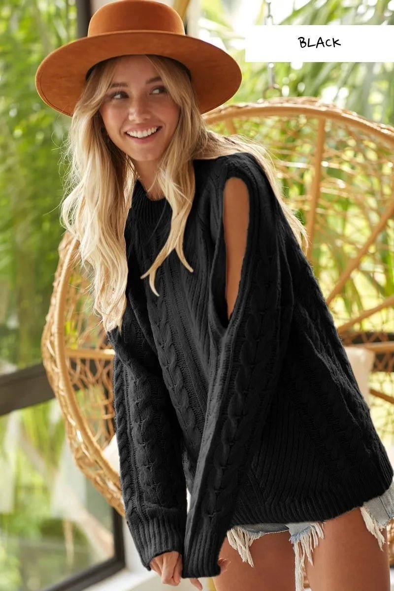 BiBi Twist Knitted Open Shoulder Sweater - 