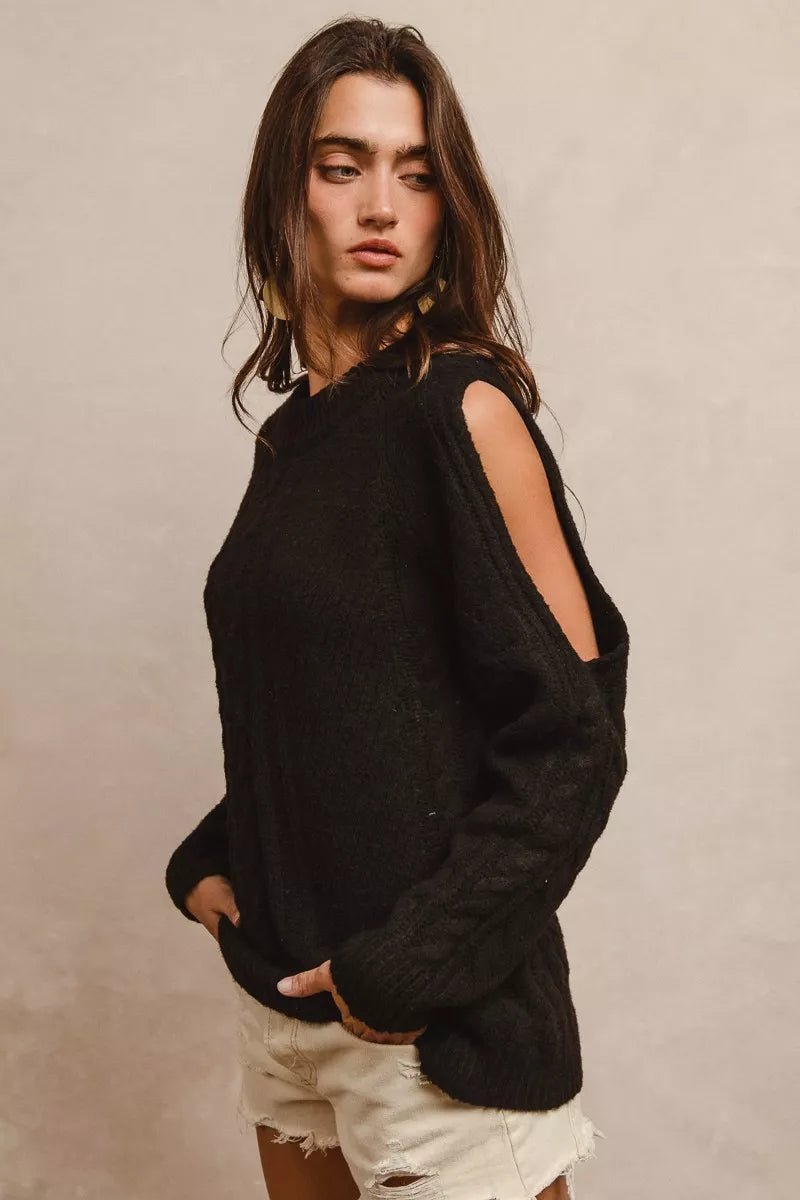 BiBi Twist Knitted Open Shoulder Sweater - 