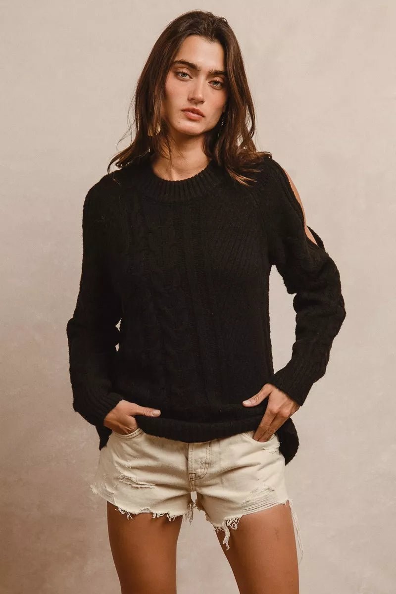BiBi Twist Knitted Open Shoulder Sweater - 