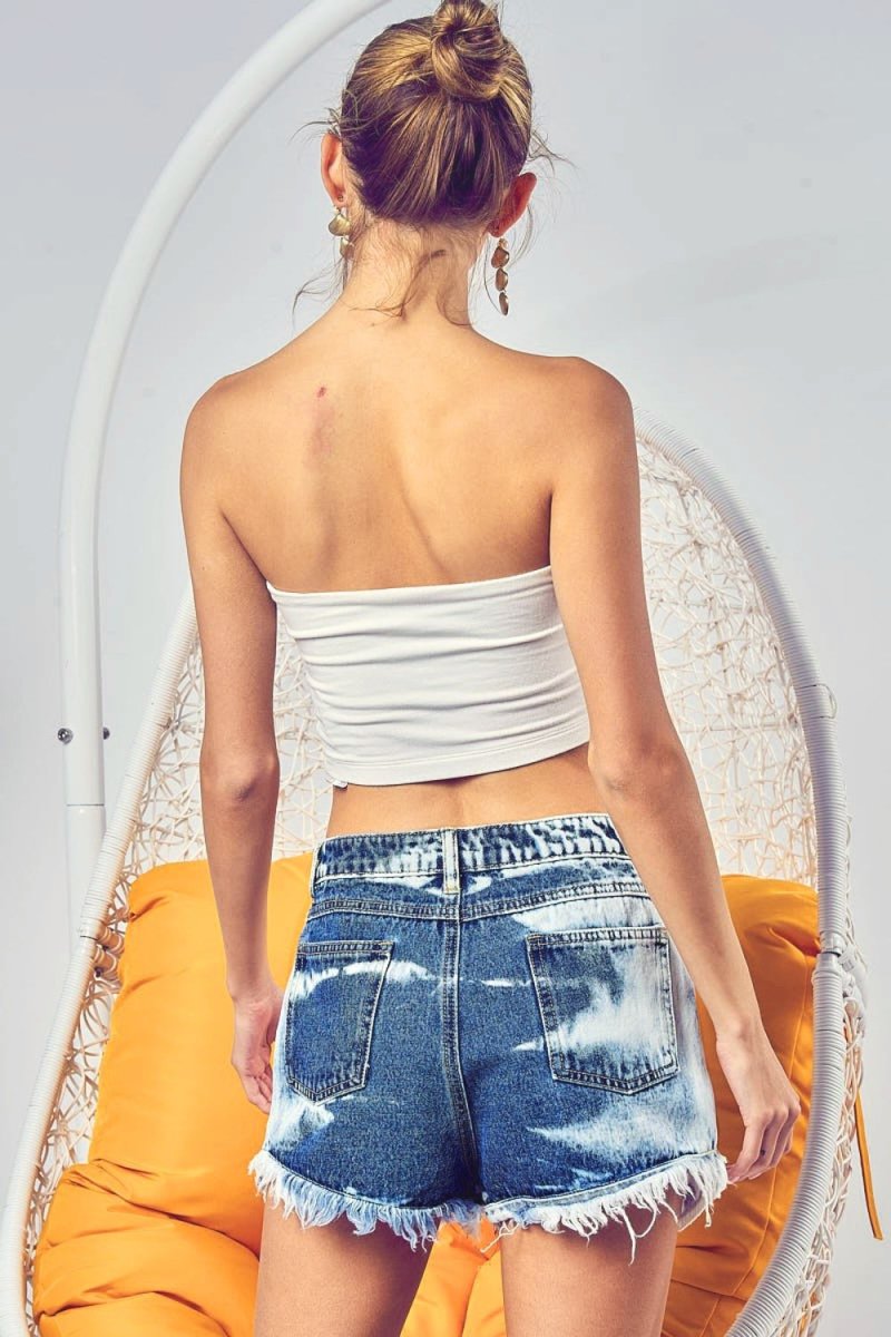 BiBi US Flag Theme Bleached Denim Shorts - Bottoms