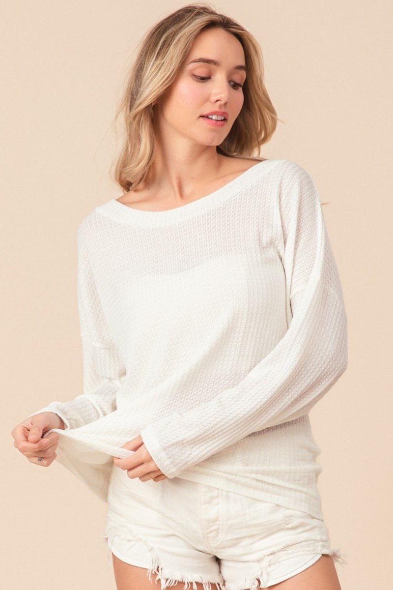 BiBi Waffled Backless Drawstring T-Shirt - Top